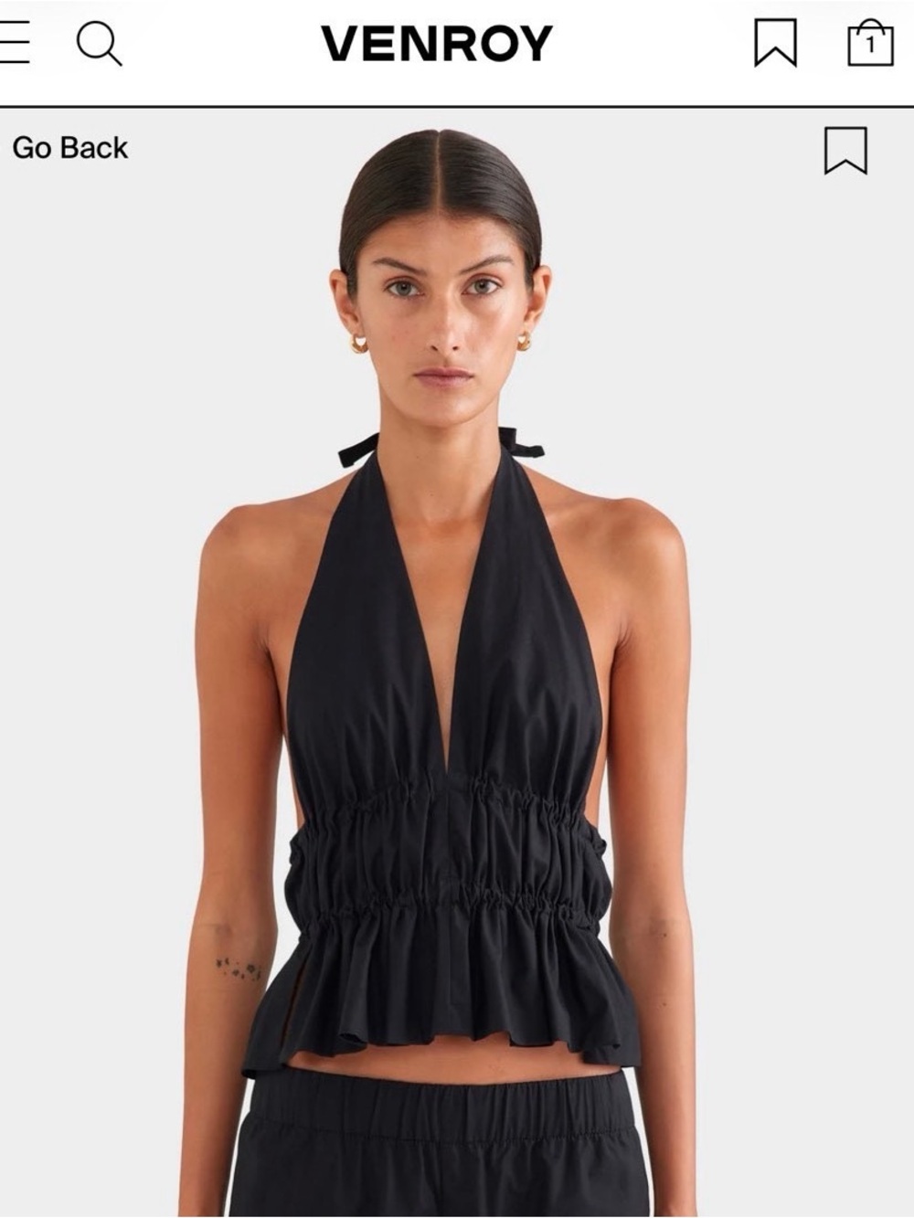 Venroy Black Silk Twill Halter Top - size XL